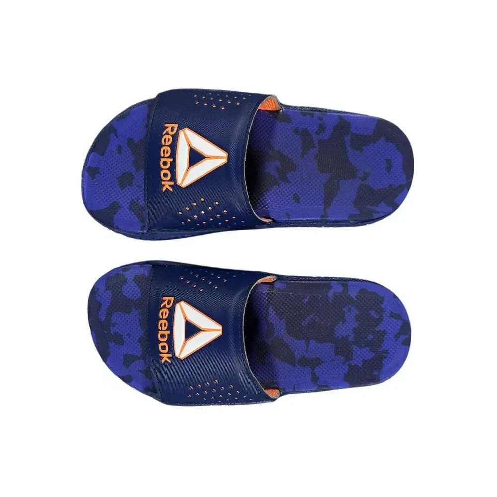 Reebok Pervade Comfort‎ Slides Youth Boys Size 1 Blue Camouflage Orange